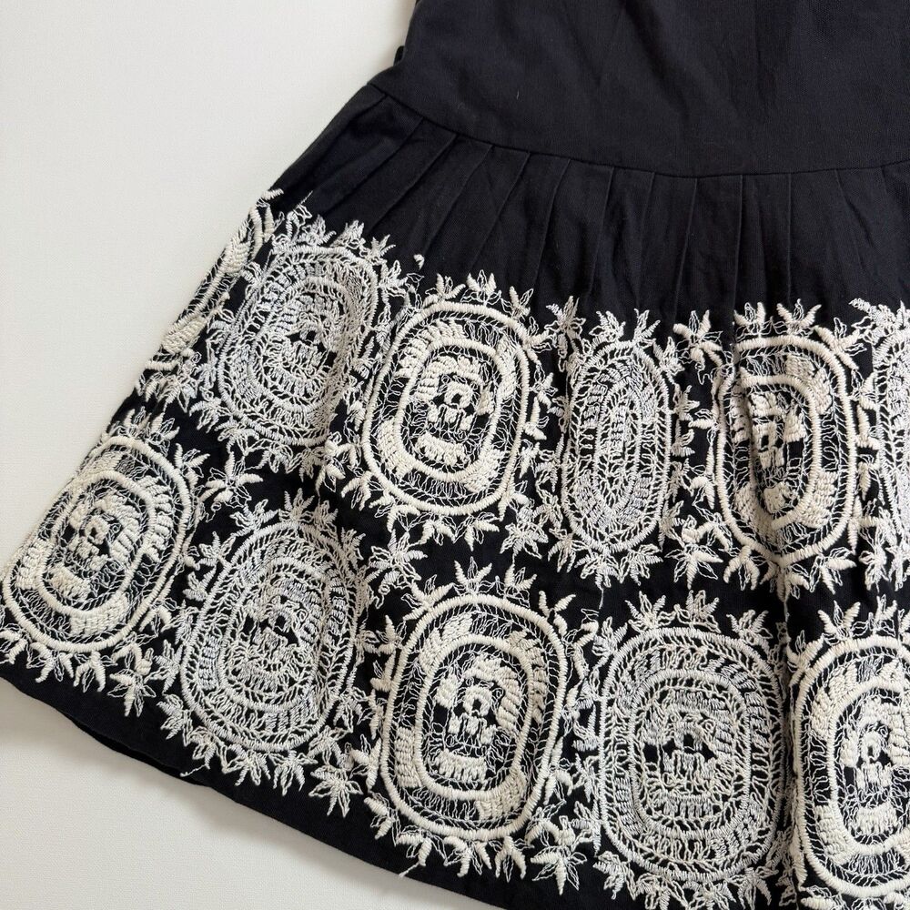 Black White Embroidered Flared Skirt Women's 8 Boho Folk Festival Midi A-Line